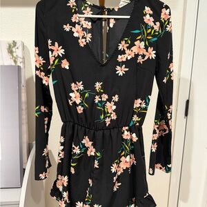 Floral Black Long Sleeve Romper